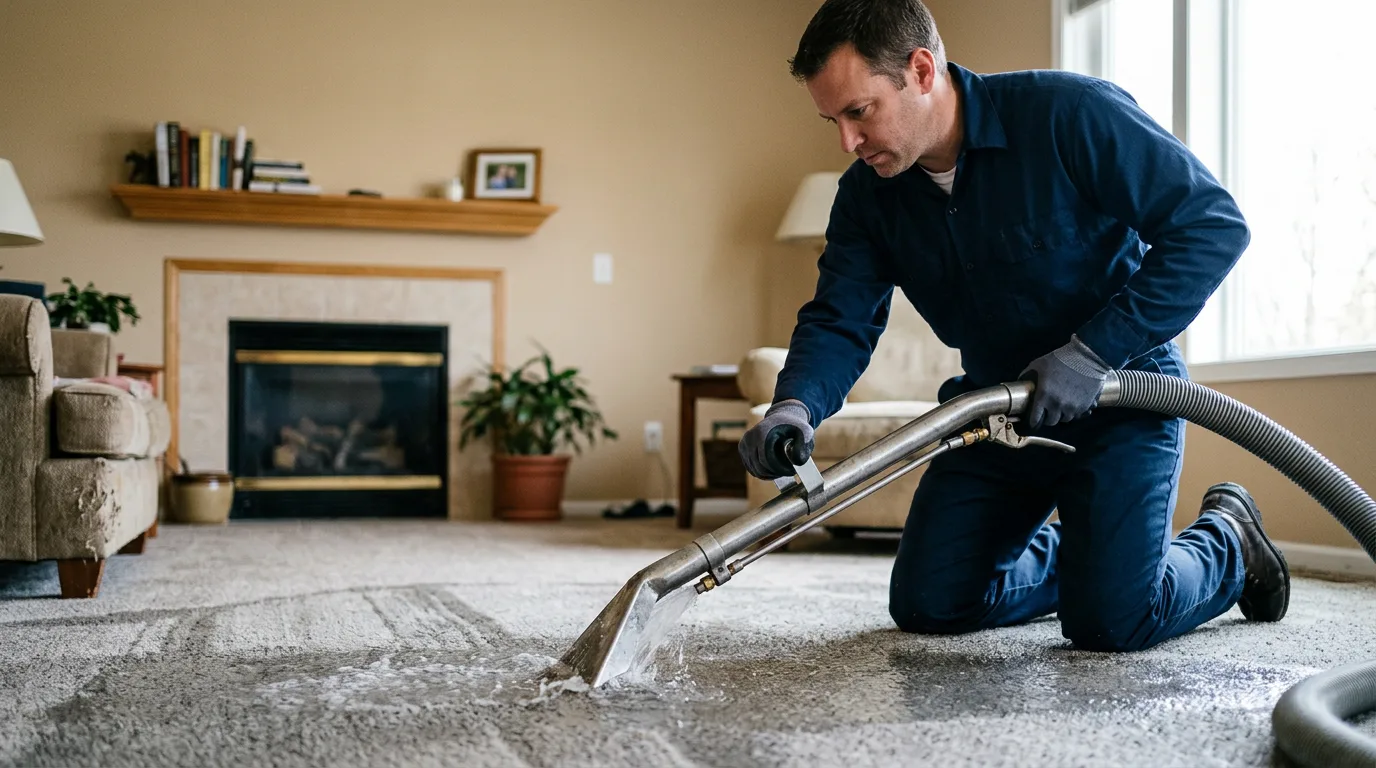 Water damage restoration technician working near Johnston, RI